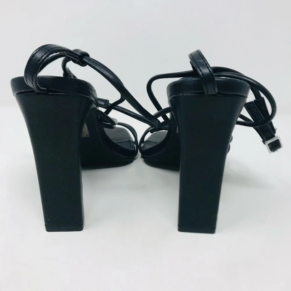 Nasty Gal Square Toe Ankle Strap Strappy Heel Black Size 38 - Picture 7 of 7